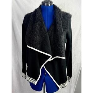 candies faux fur trim cardigan black knit whimsigoth sweater y2k cozy goth L